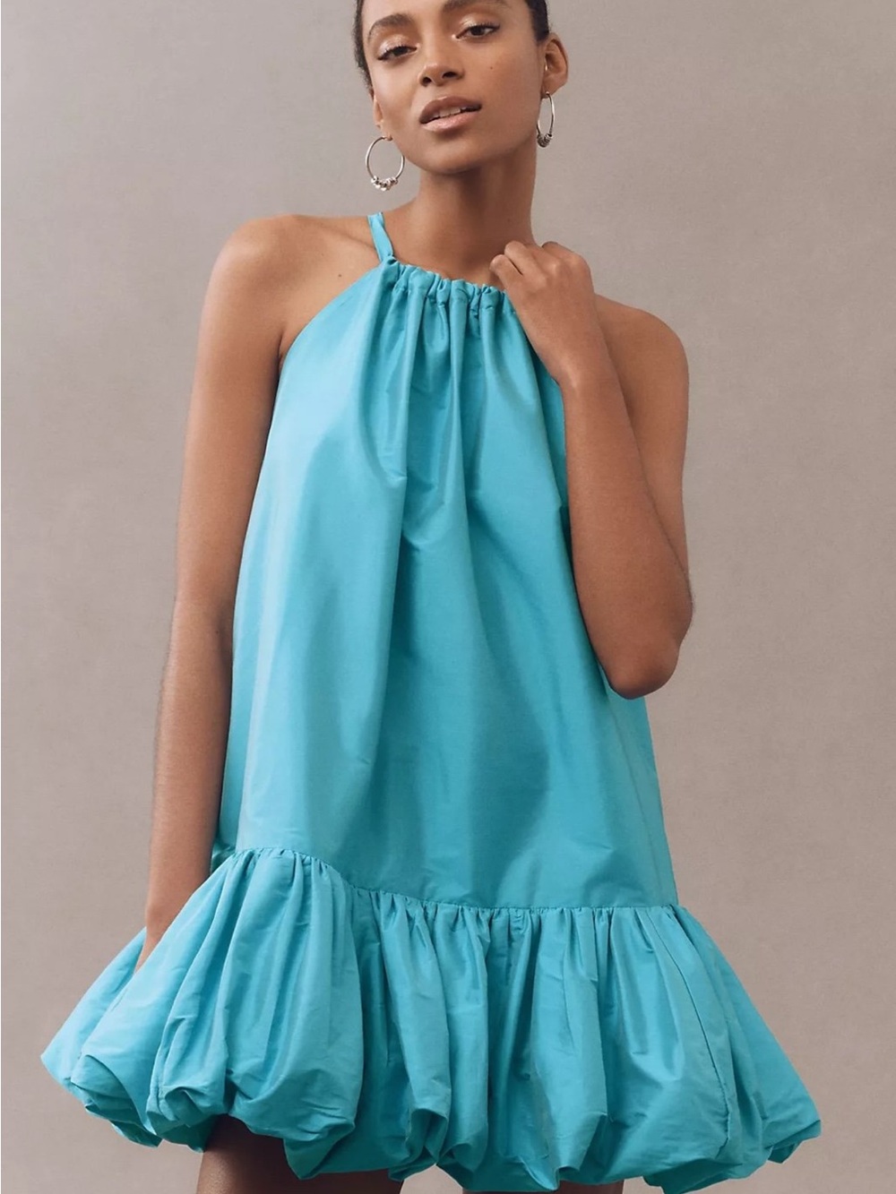 Phoebe High Neck Ruffle-Hem Swing Mini Dress BHDNL
